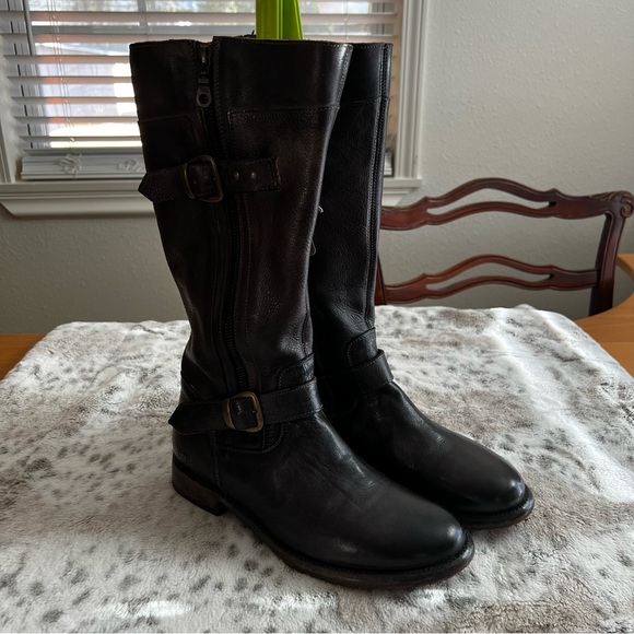 New Bed Stu GoGo Lug Wide Calf Leather Boots Black Rustic sz 9.5 - Picture 3 of 16